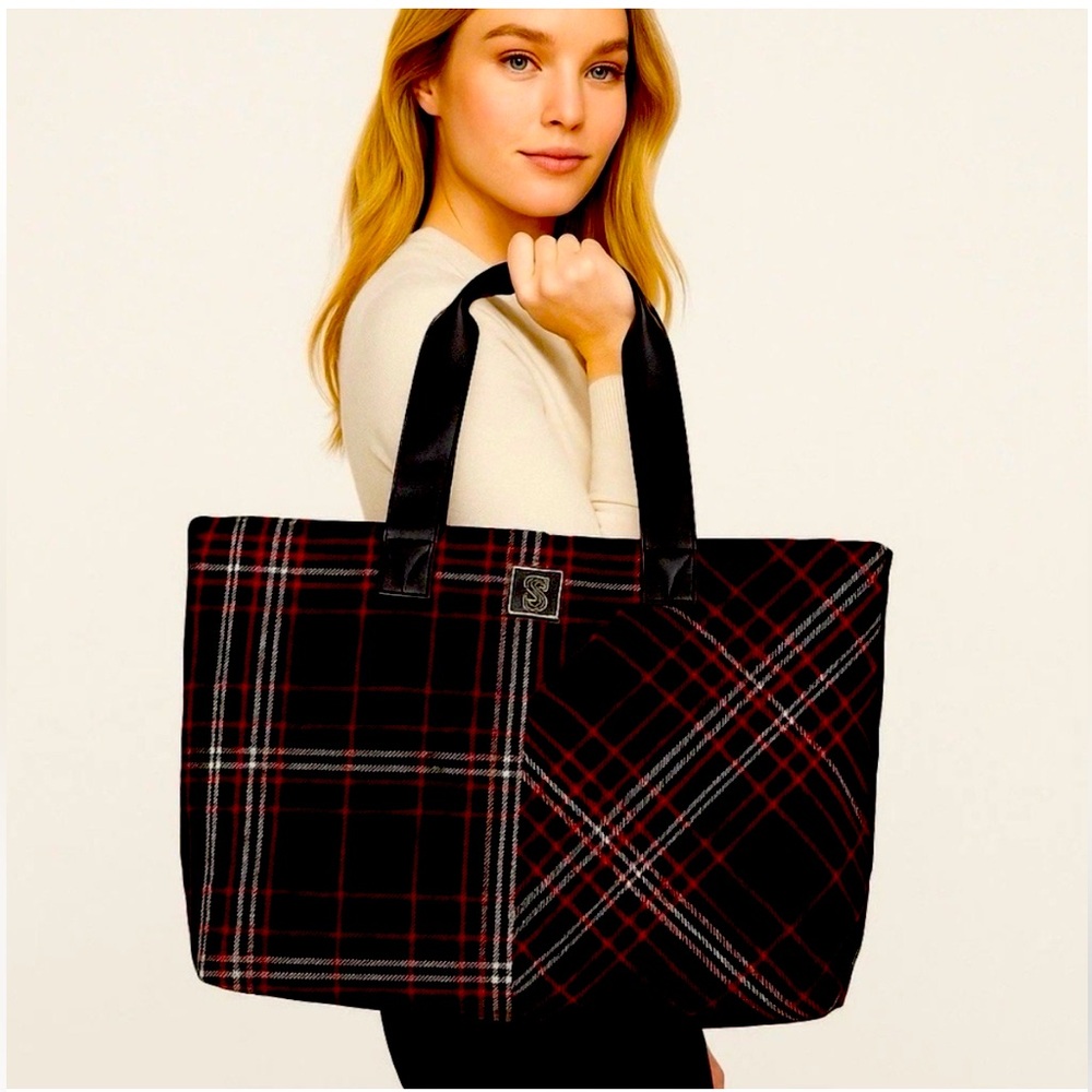 Victoria's Secret Black and Red Plaid Tote Bag BNWT